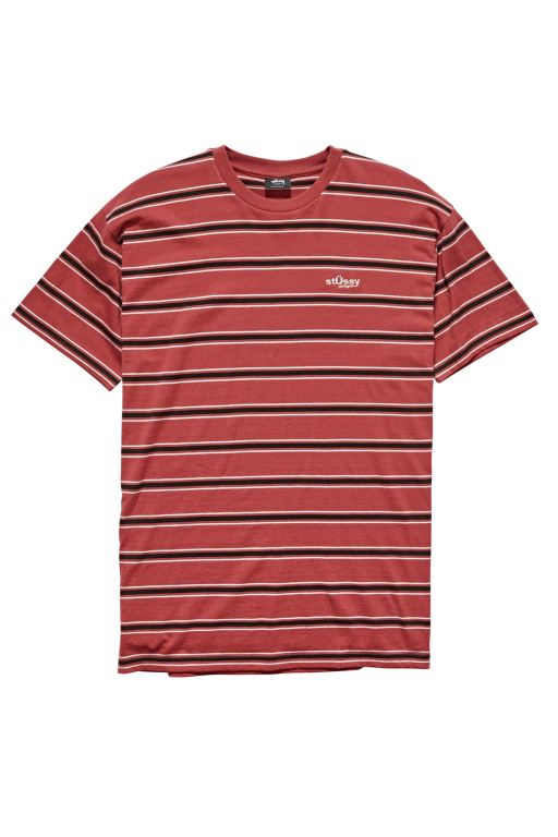 Stussy Mens Glow Stripe SS T Shirt Red - QDJCY5137